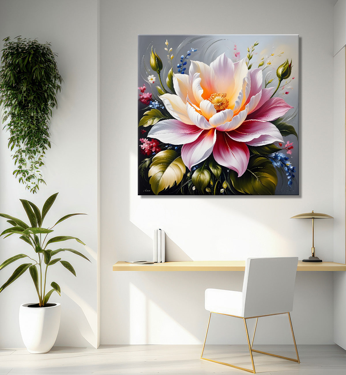 Purple flower in beautiful textured painting - Flower-S-404