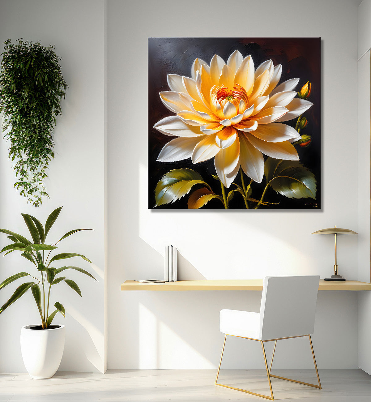 Yellow flower in textured oil painting - Flower-S-408