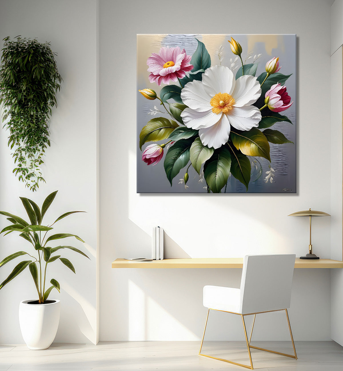 White flowers in textured oil painting  - Flower-S-410