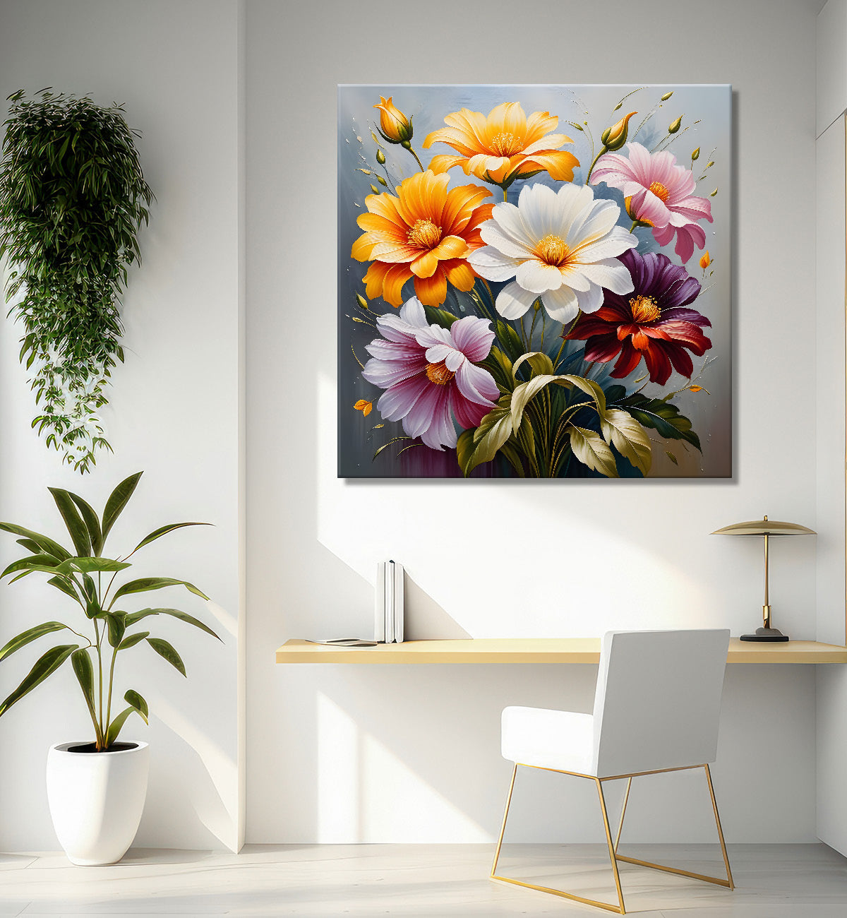 Colourful flowers in textured oil painting  - Flower-S-413