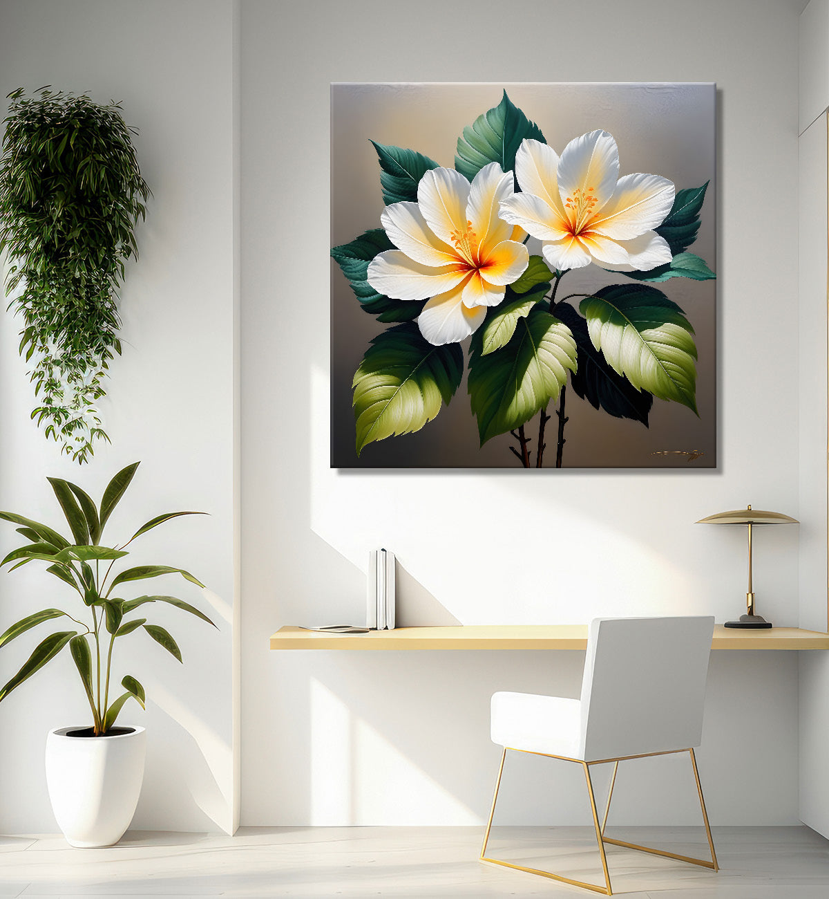 White flowers in textured oil painting - Flower-S-416