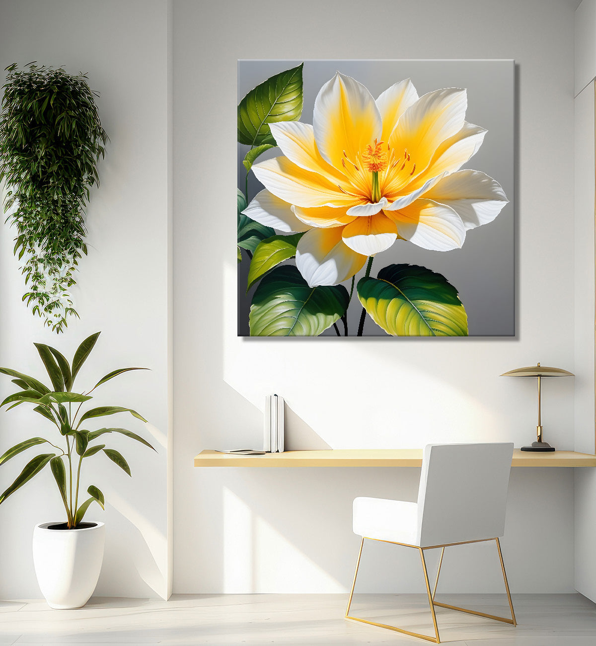 White flower in textured oil painting - Flower-S-418