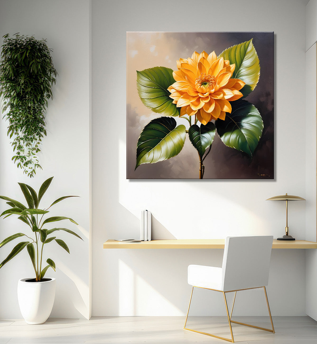 Yellow flower in textured oil painting  - Flower-S-419