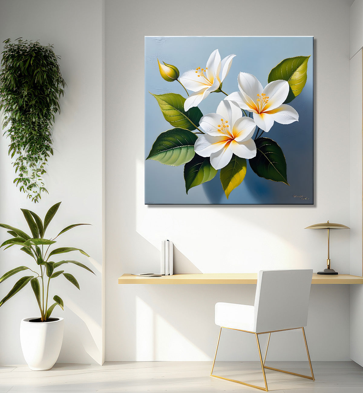 White flowers in textured oil painting - Flower-S-420