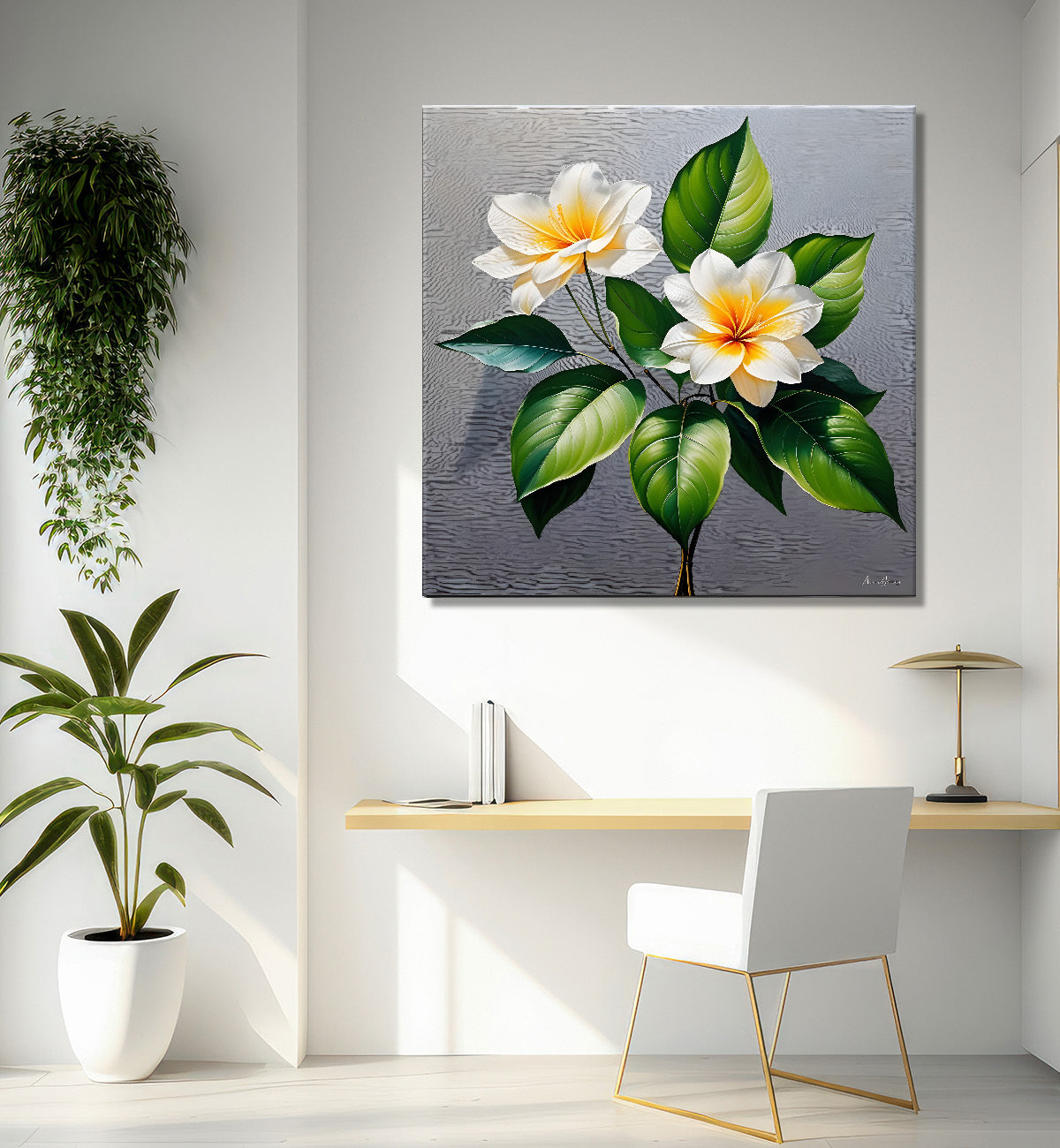 White flower in textured oil painting - Flower-S-421