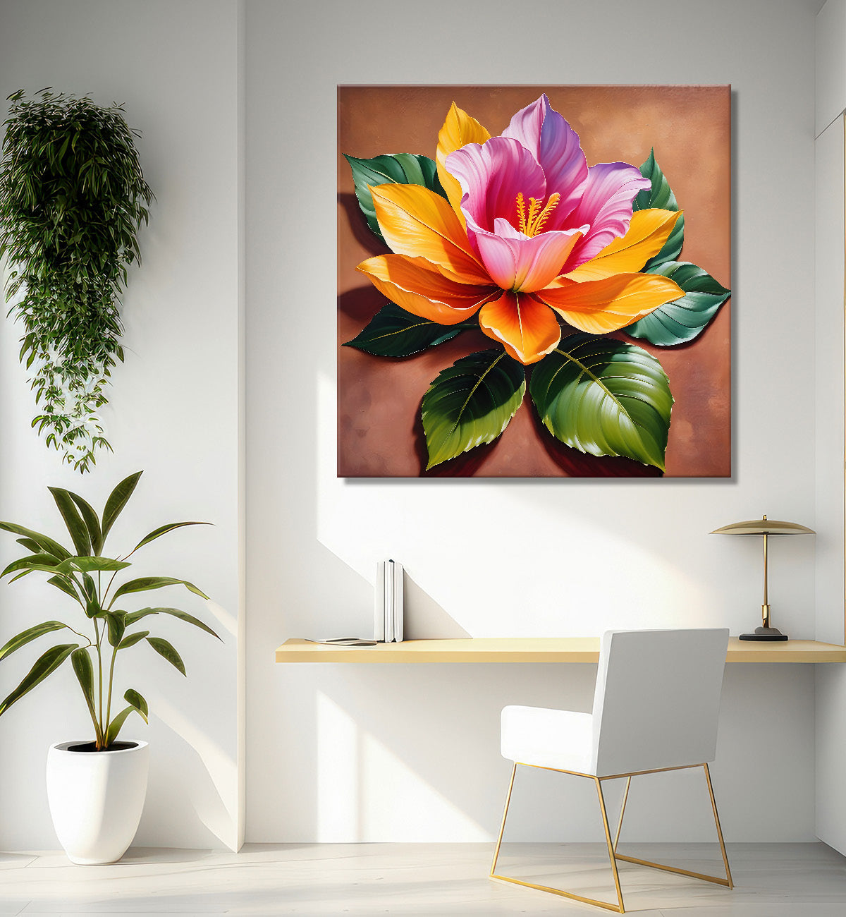 Colourful flower in textured oil painting - Flower-S-423