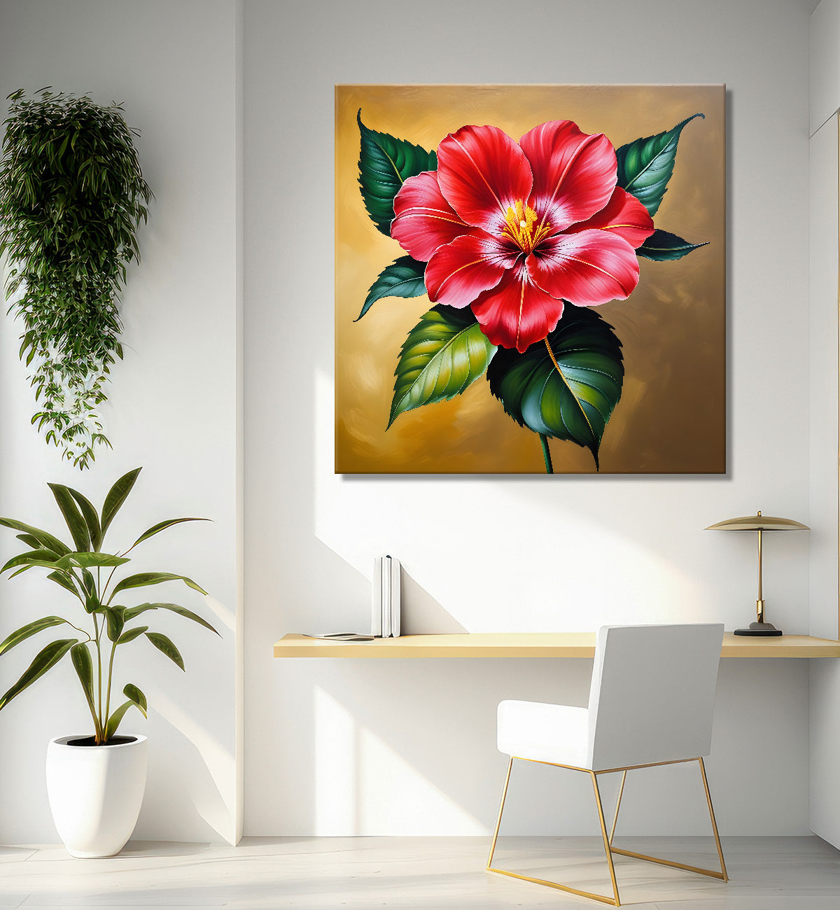 Hibiscus flower in beautiful textured painting - Flower-S-424