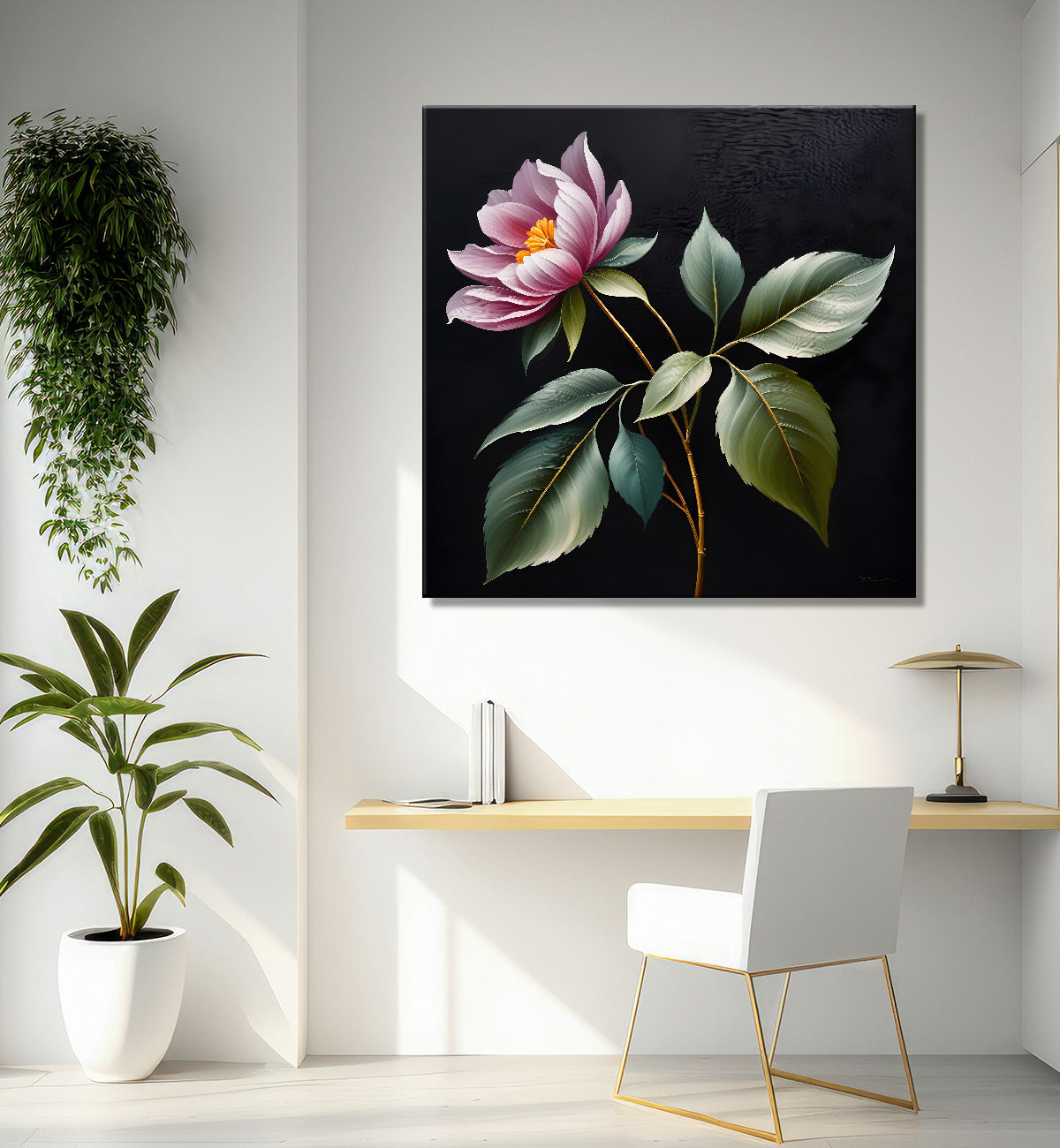 Purple flower in black textured oil painting - Flower-S-475