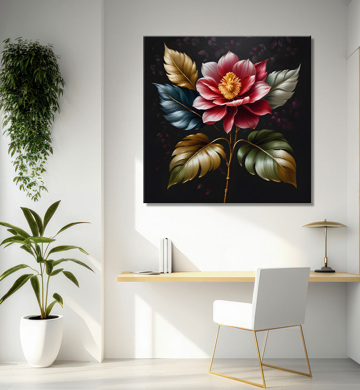 Purple flower in black textured oil painting - Flower-S-482