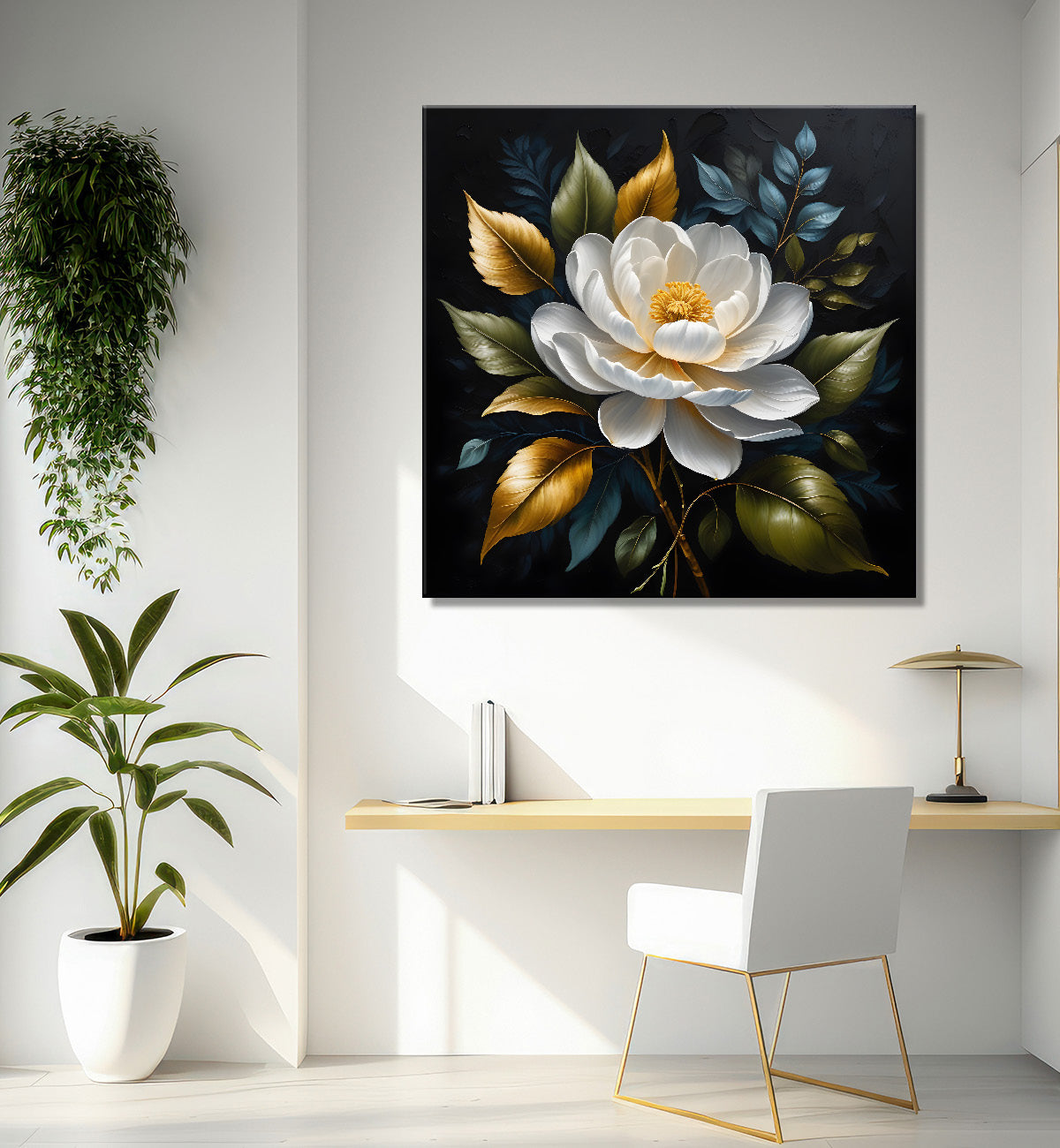 Purple flower in black textured oil painting - Flower-S-483