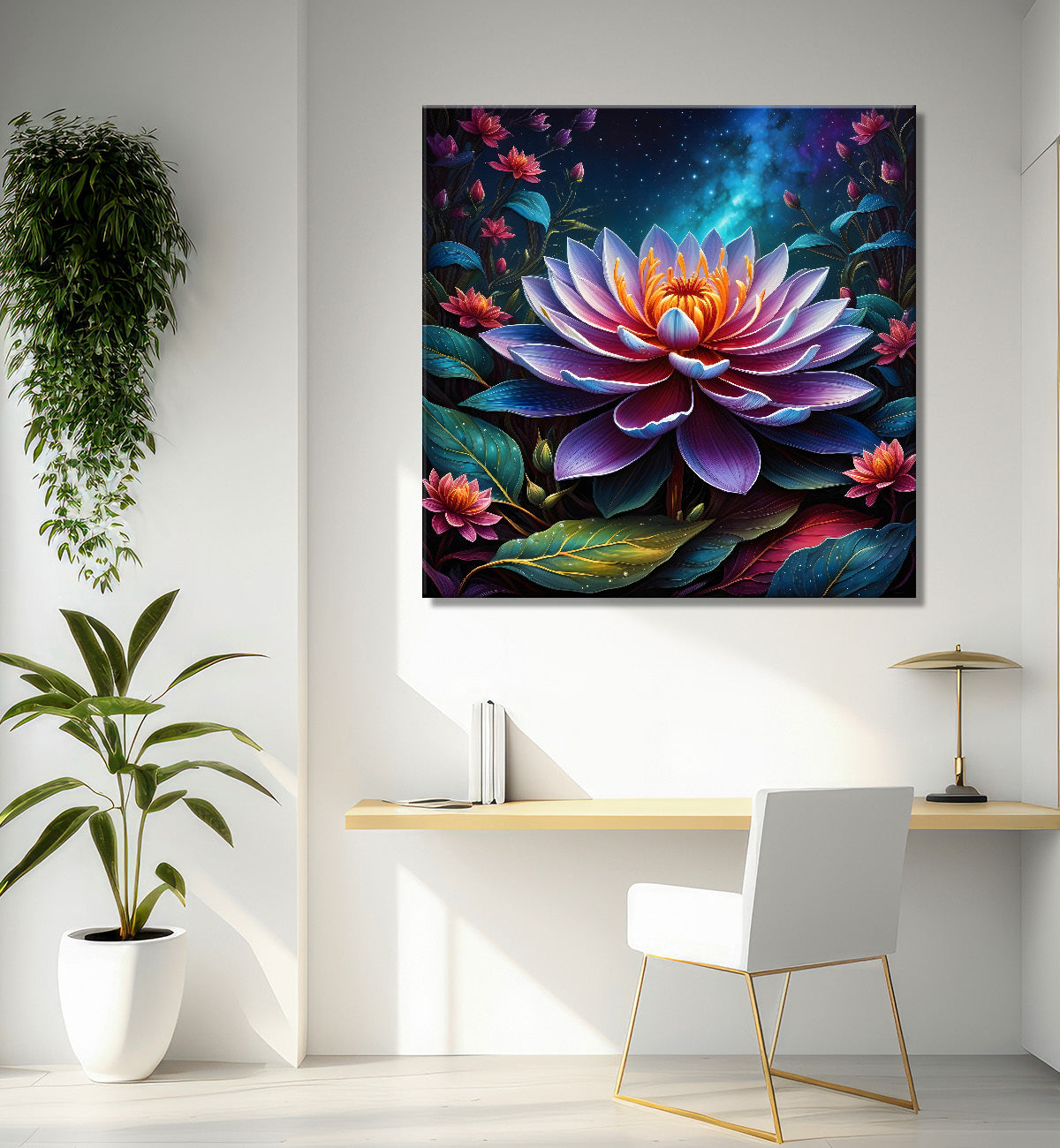 Purple flower in black textured oil painting - Flower-S-498