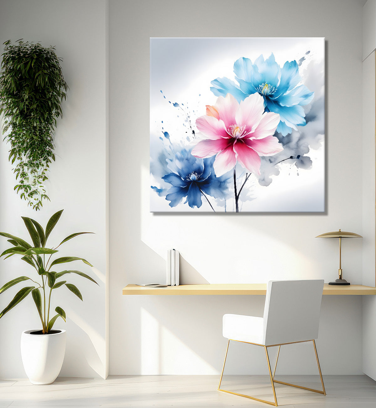 Pink flower in water colourf textured paitning - Flower-S-500