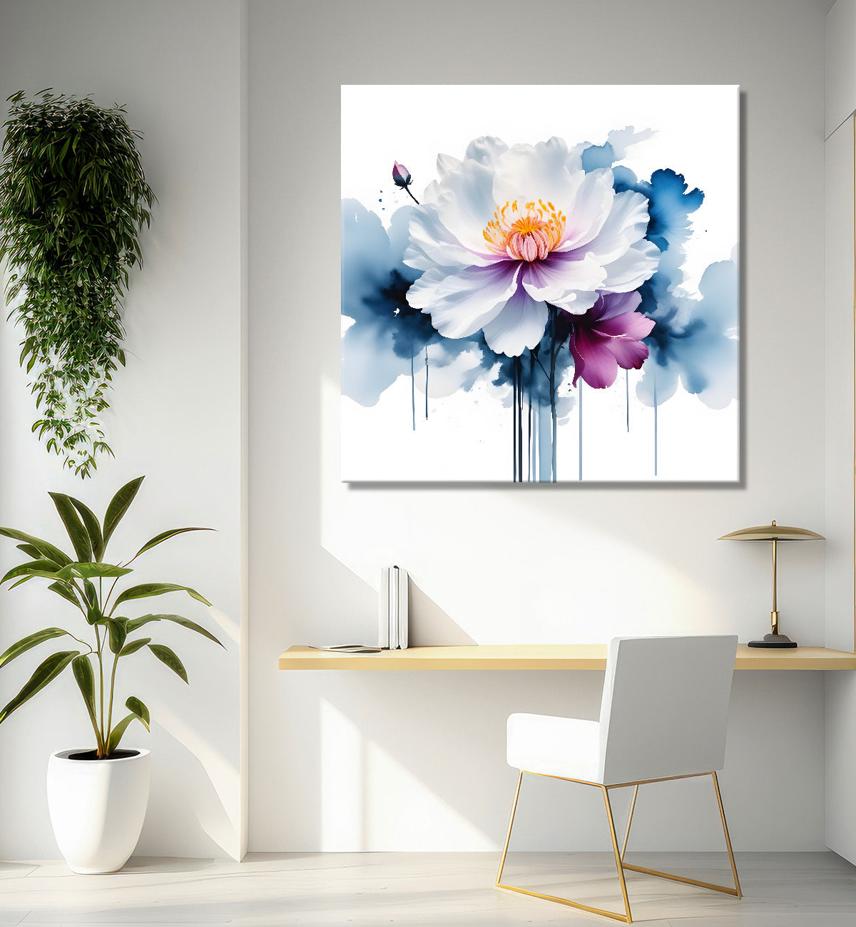 White flower in water colourful textured painting  Flower-S-501