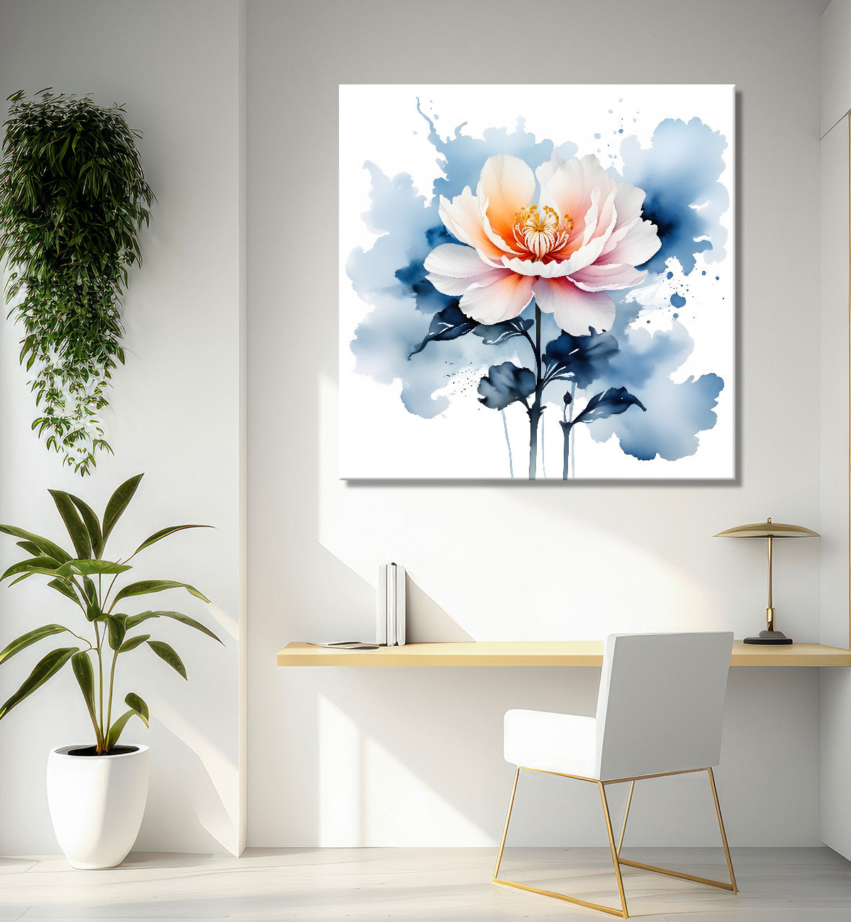 White flower in water colourful textured painting  Flower-S-502