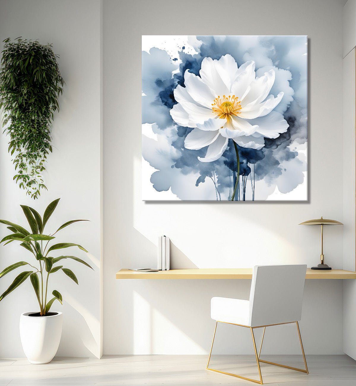 White flower in water colourful textured painting  Flower-S-503