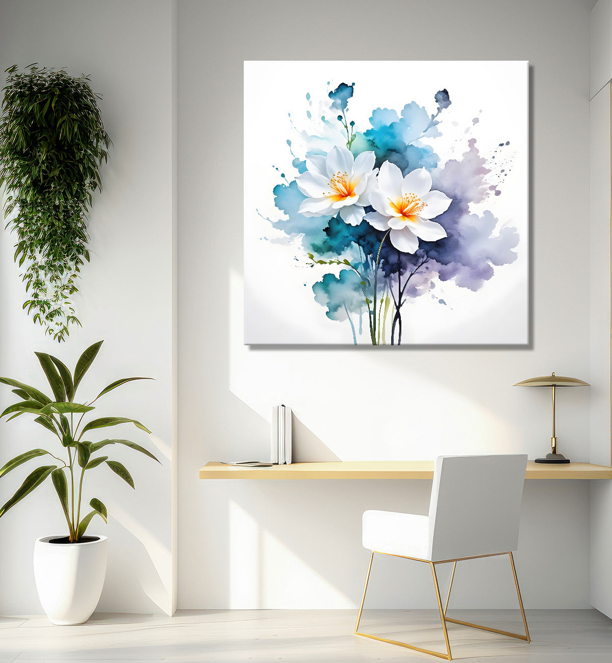 White flower in water colourful textured painting  Flower-S-504