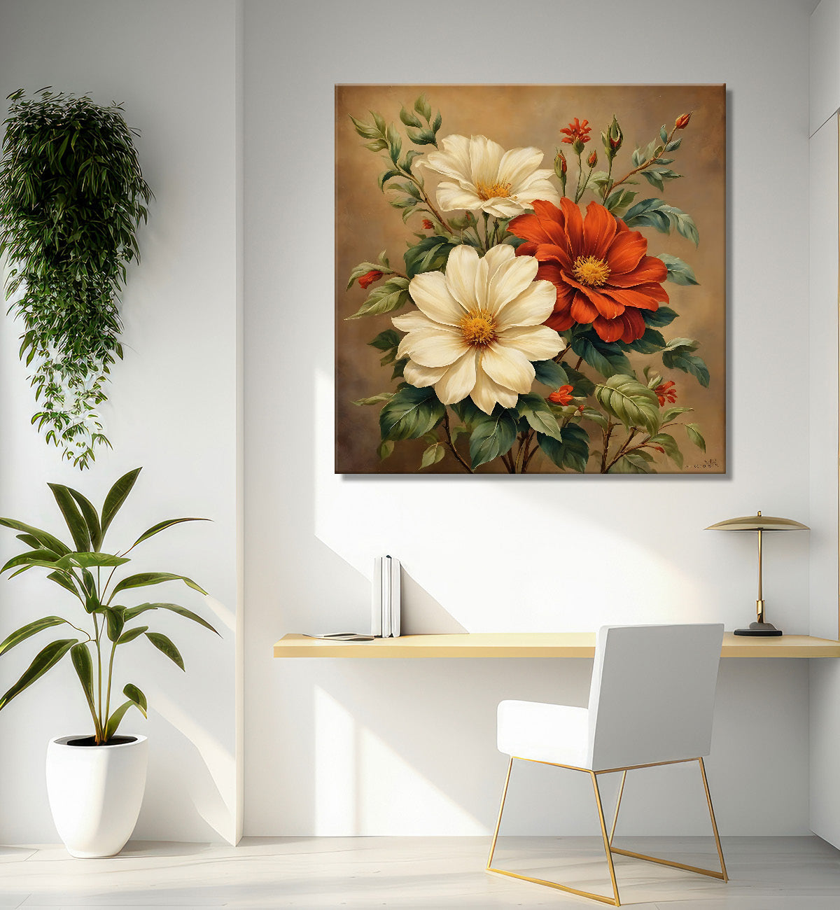 Colourful flowers in brown textured painting Flower-S-527