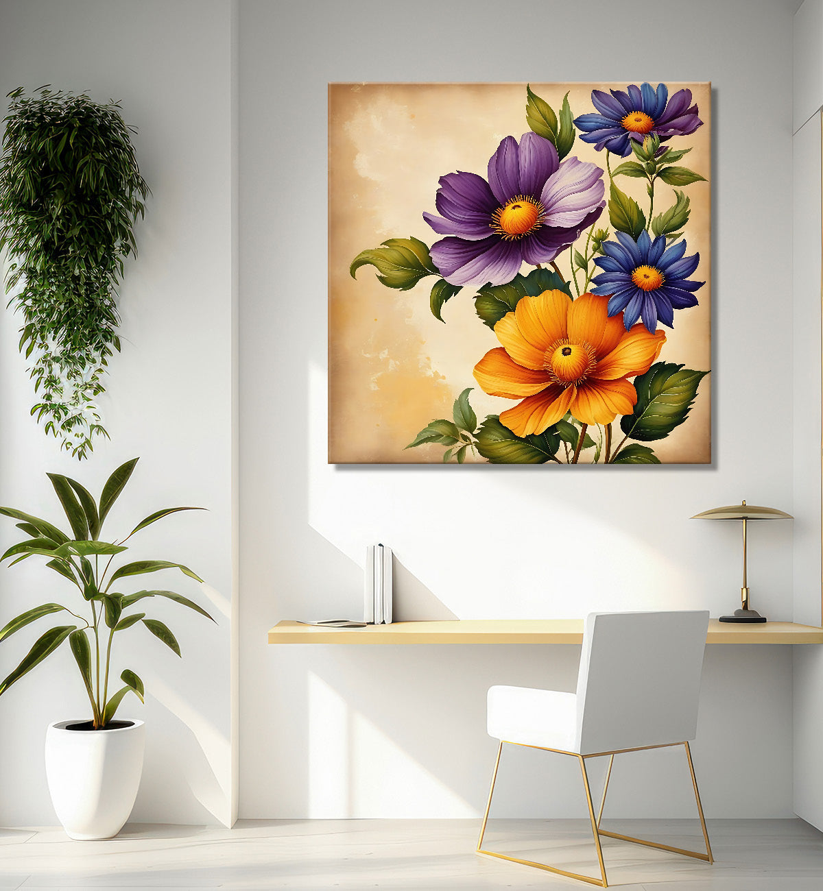 Colourful flowers in brown textured painting Flower-S-528