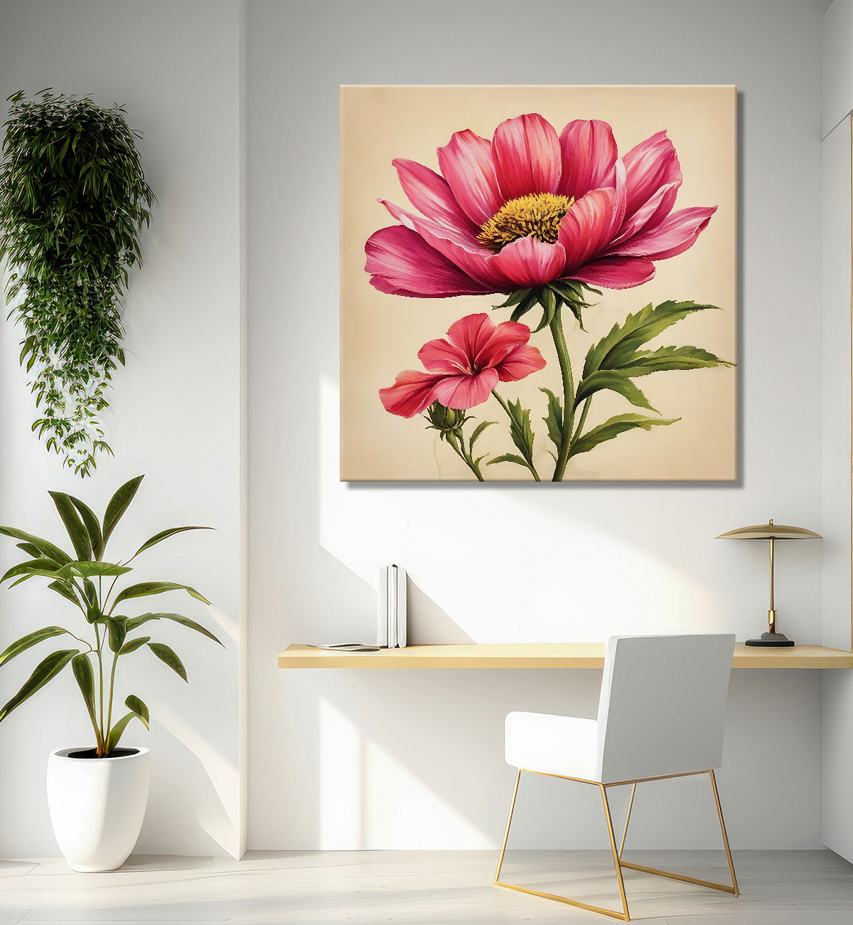 Pink flowers in brown textured painting Flower-S-529