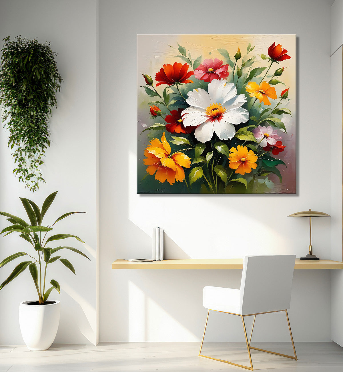 Colourful flowers in brown textured painting Flower-S-530