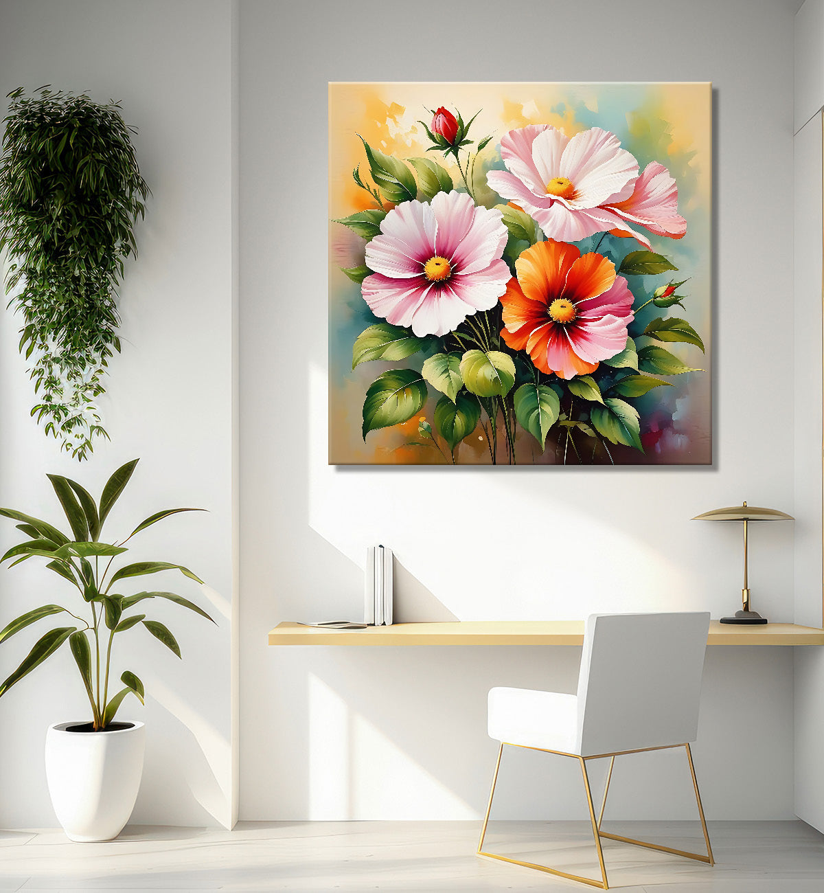 Colourful flowers in brown textured painting Flower-S-531