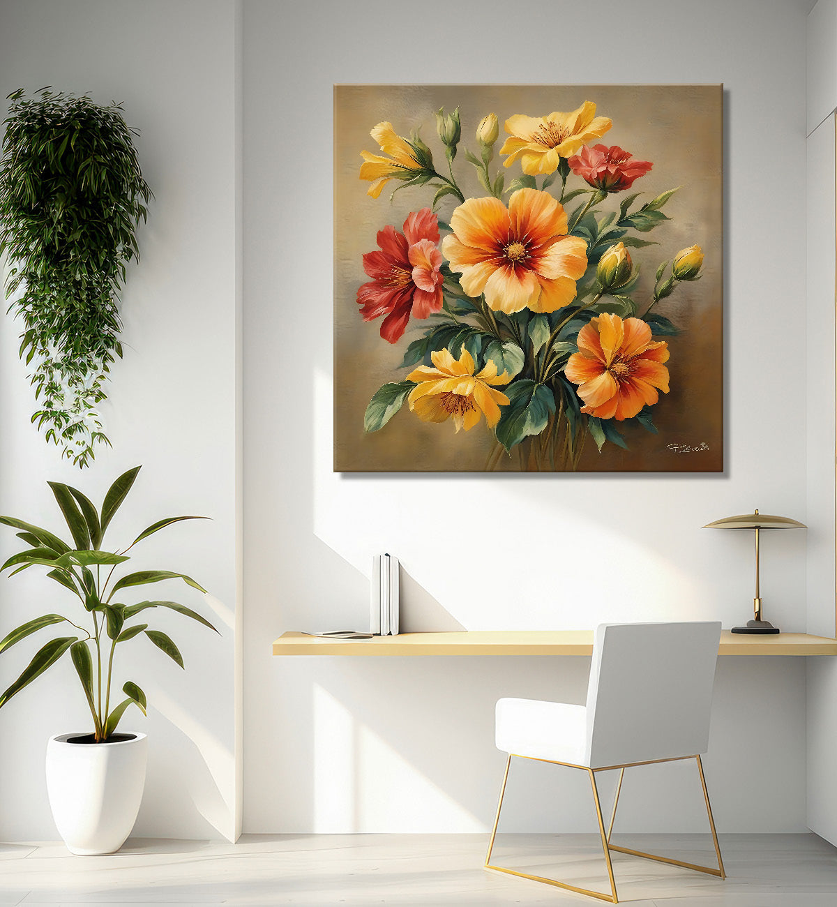 Colourful flowers in brown textured painting Flower-S-534