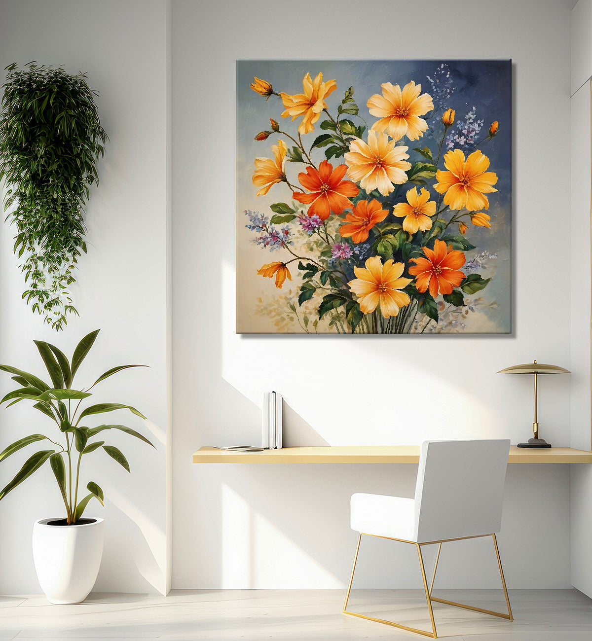 Colourful flowers in brown textured painting Flower-S-537
