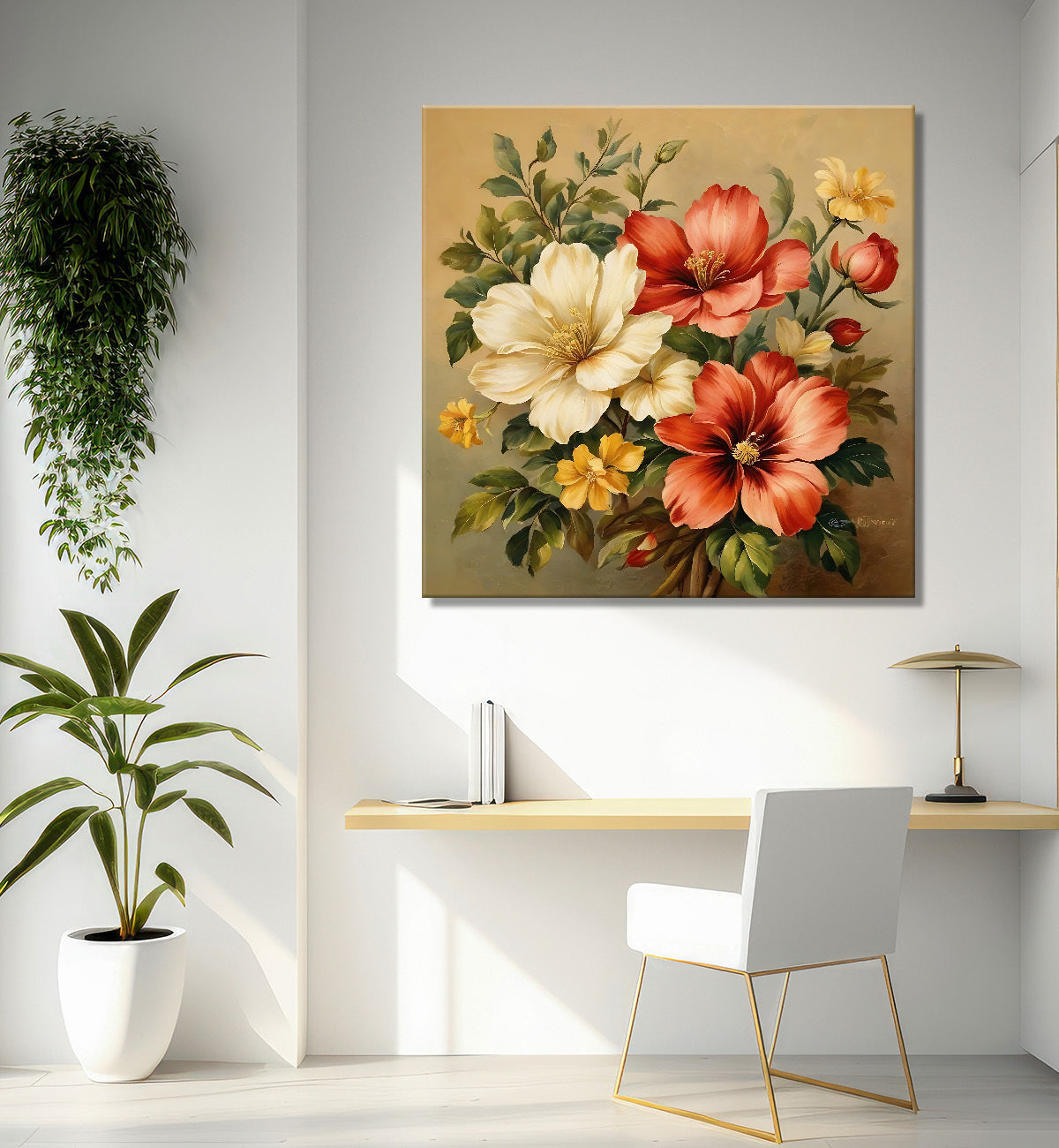Colourful flowers in brown textured painting Flower-S-538