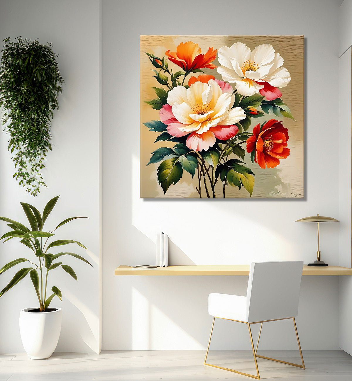 Colourful flowers in brown textured painting Flower-S-539