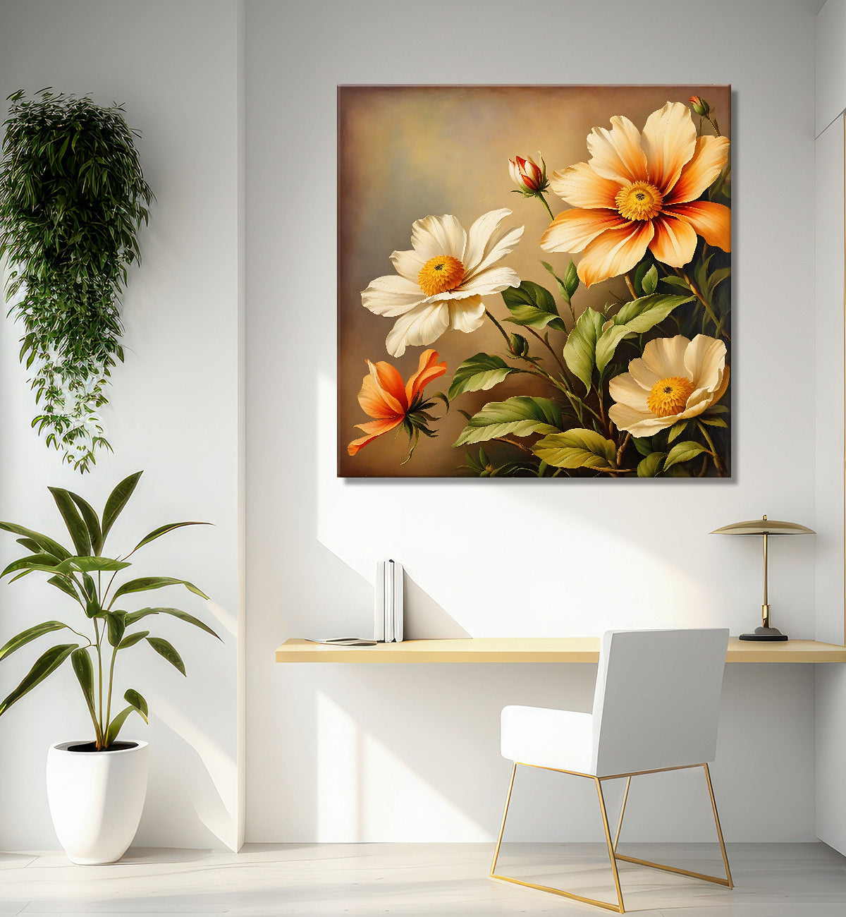 Colourful flowers in brown textured painting Flower-S-540