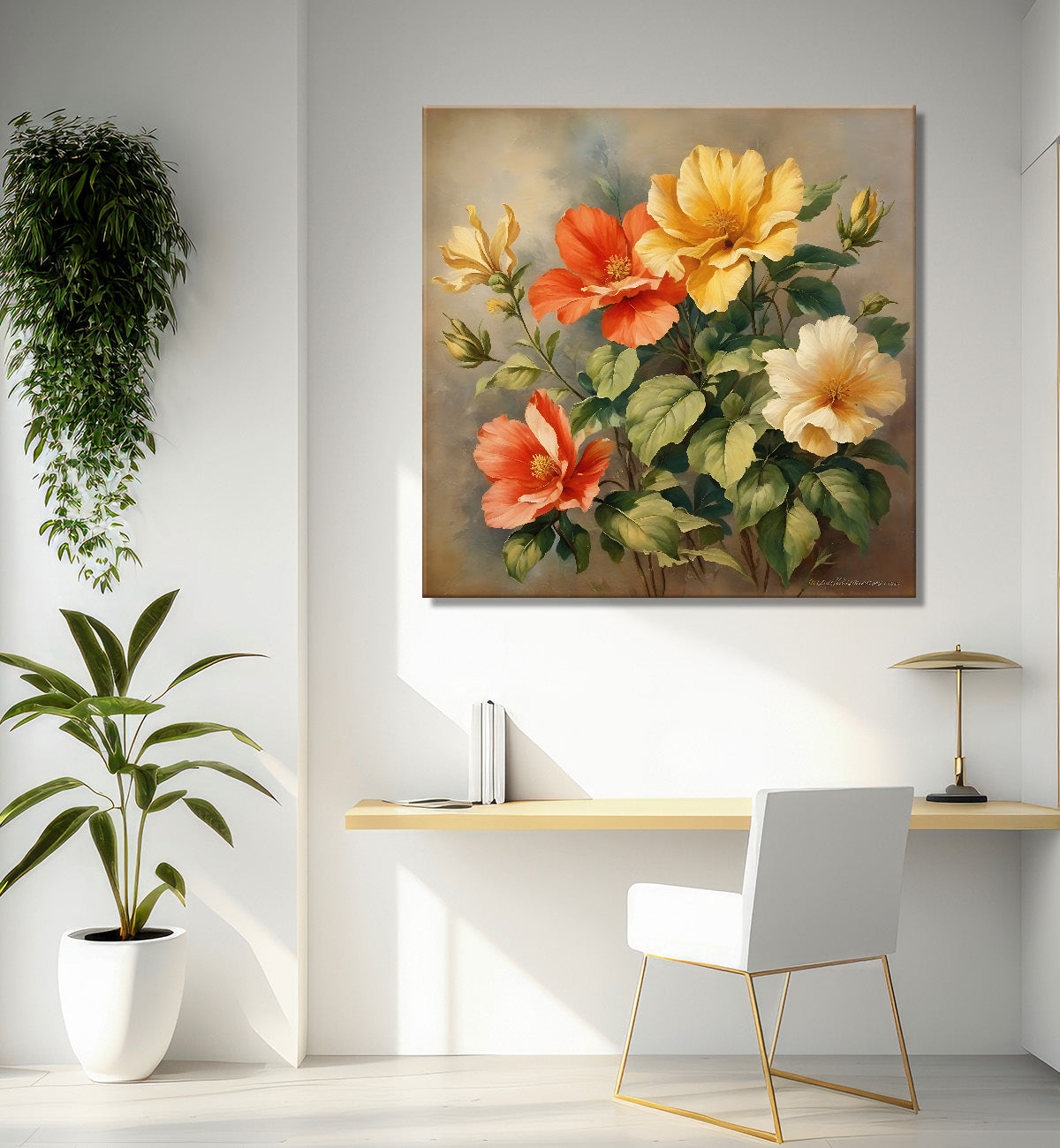 Colourful flowers in brown textured painting Flower-S-543