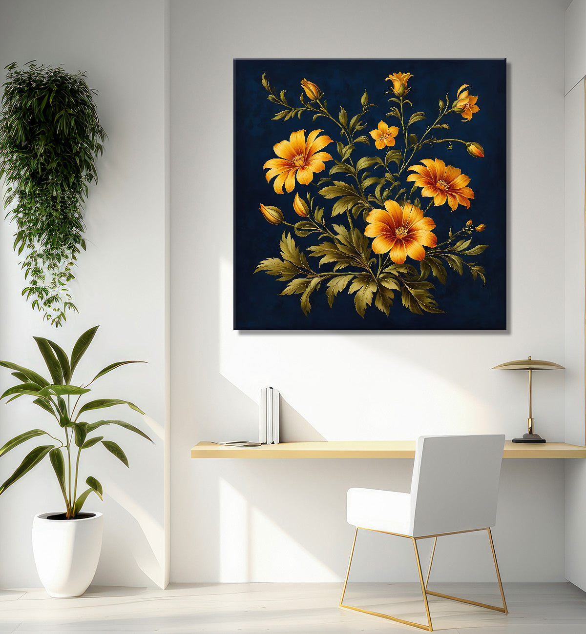 Yellow flowers in black textured painting Flower-S-544