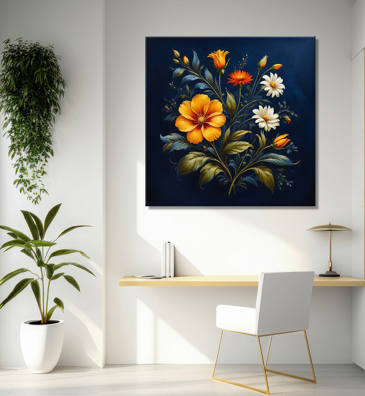 Colourful flowers in black textured painting Flower-S-545