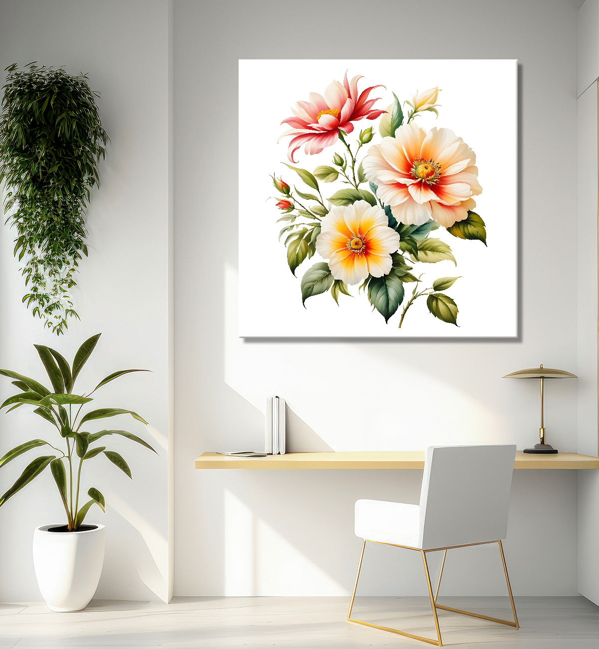 Colourful flowers in white textured painting Flower-S-556