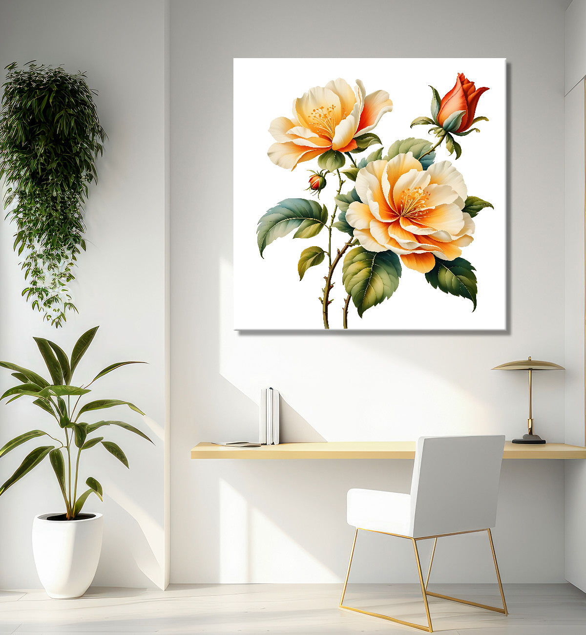 Yellow flowers in white textured painting Flower-S-557