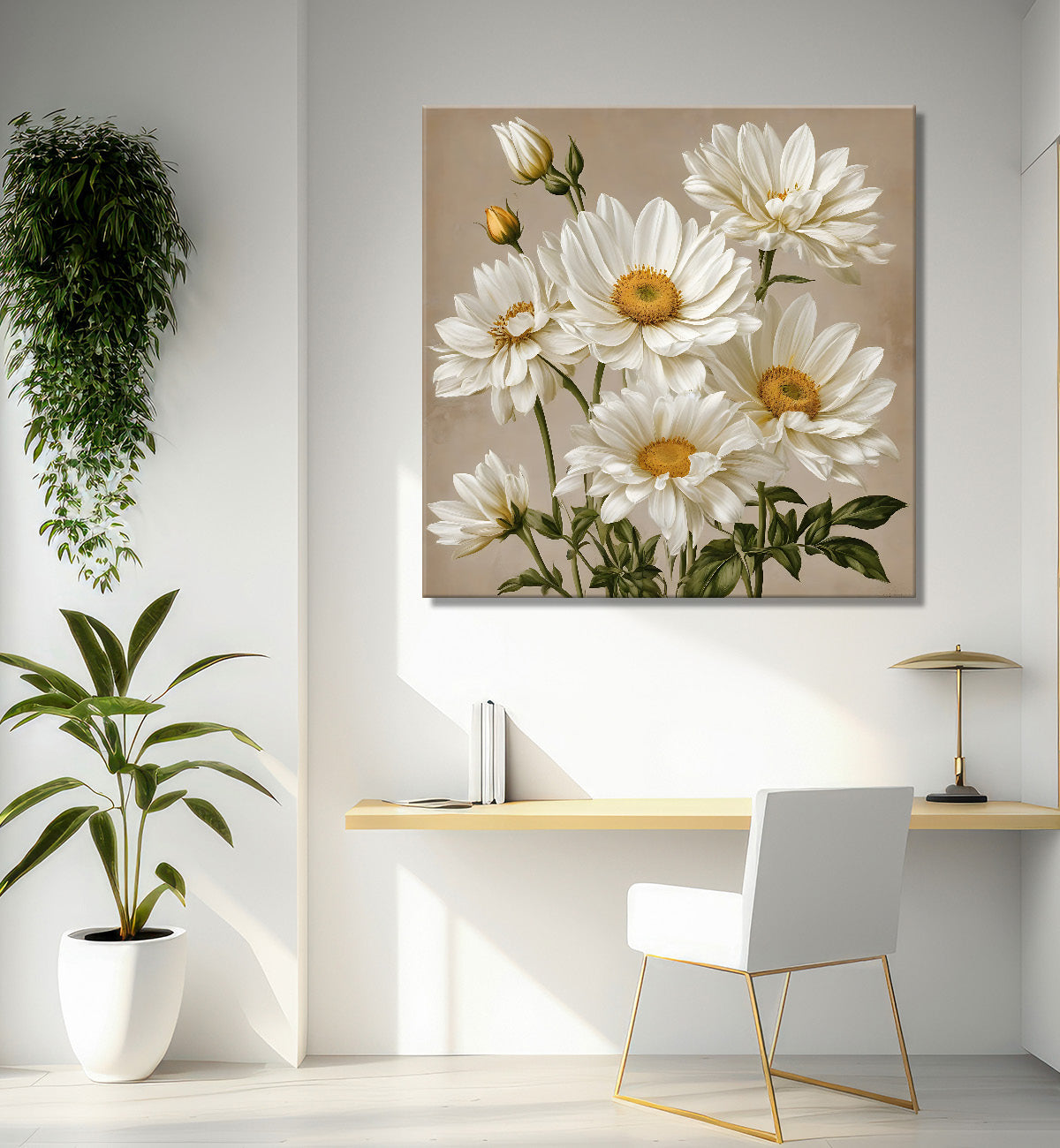 White flowers in light textured painting Flower-S-561