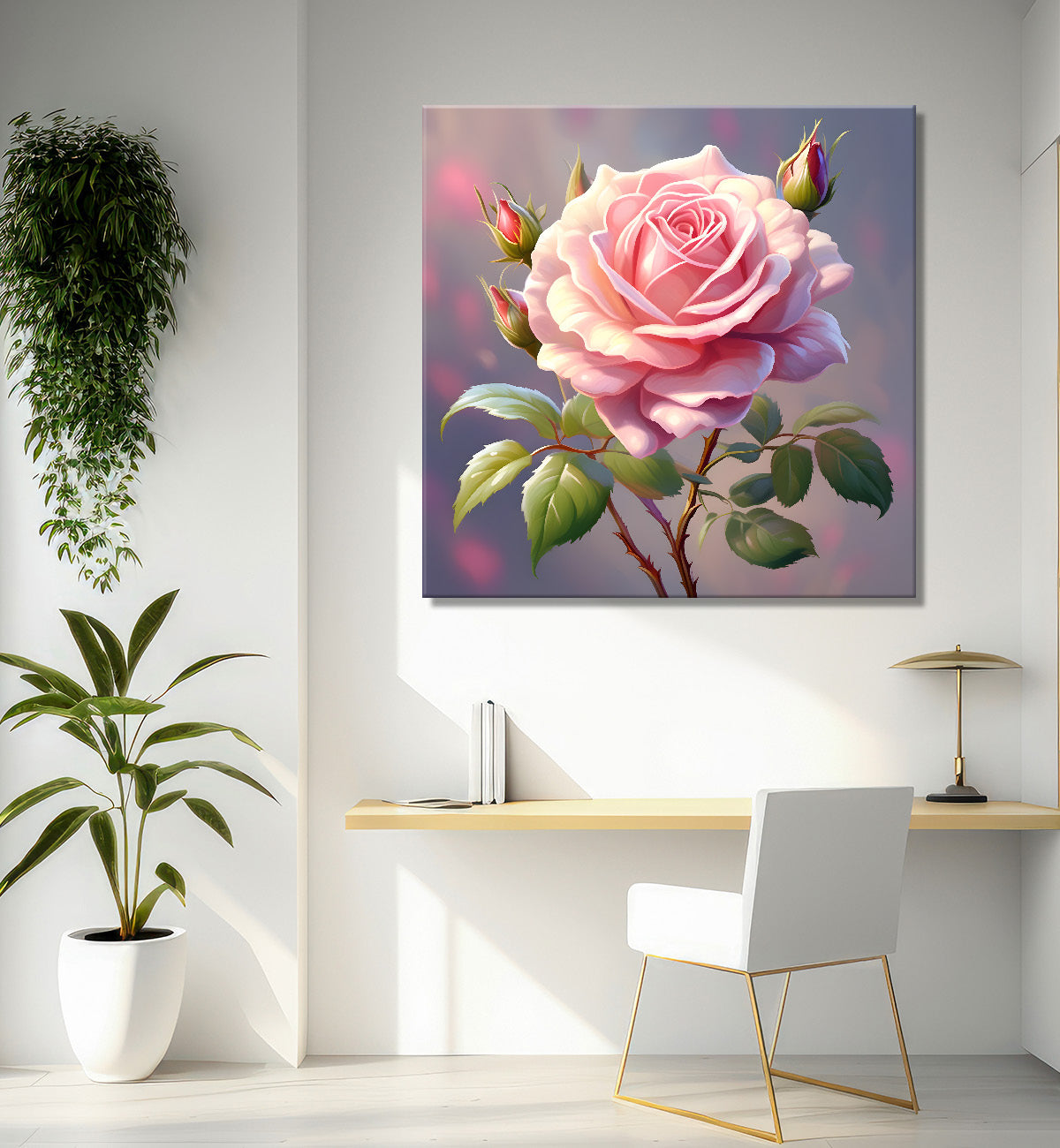 Light pink flowers in grey textured painting Flower-S-579