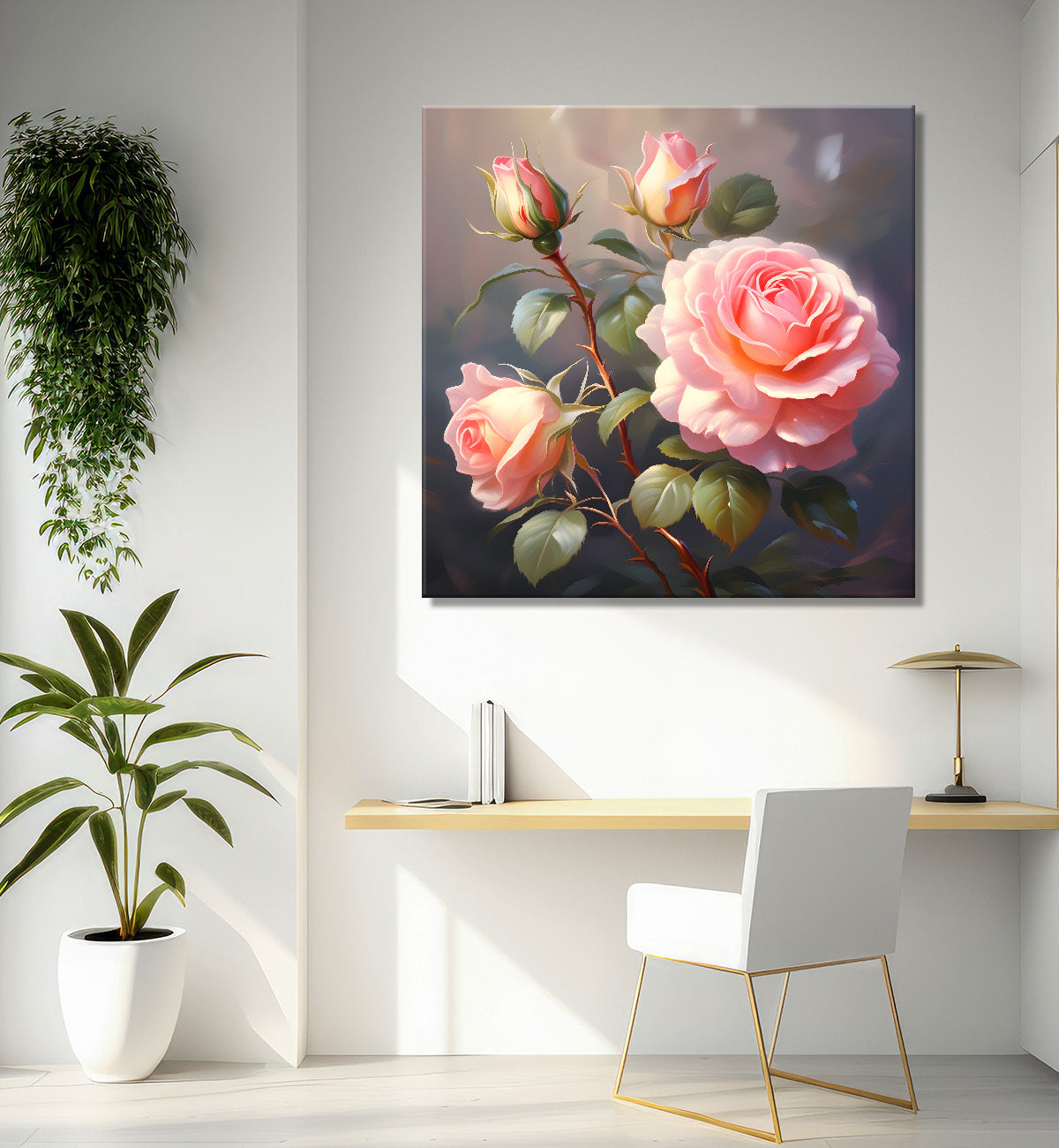 Light pink flowers in grey textured painting Flower-S-580