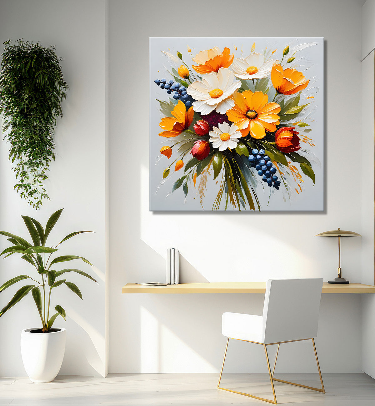 Colourful flowers with grey textured painting - Flower-S-614