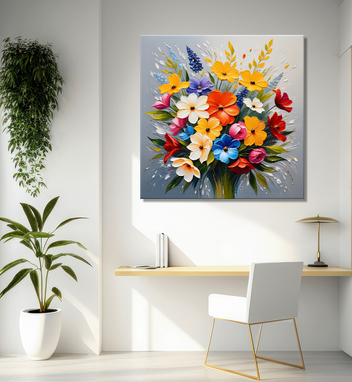 Colourful flowers with grey textured painting - Flower-S-615