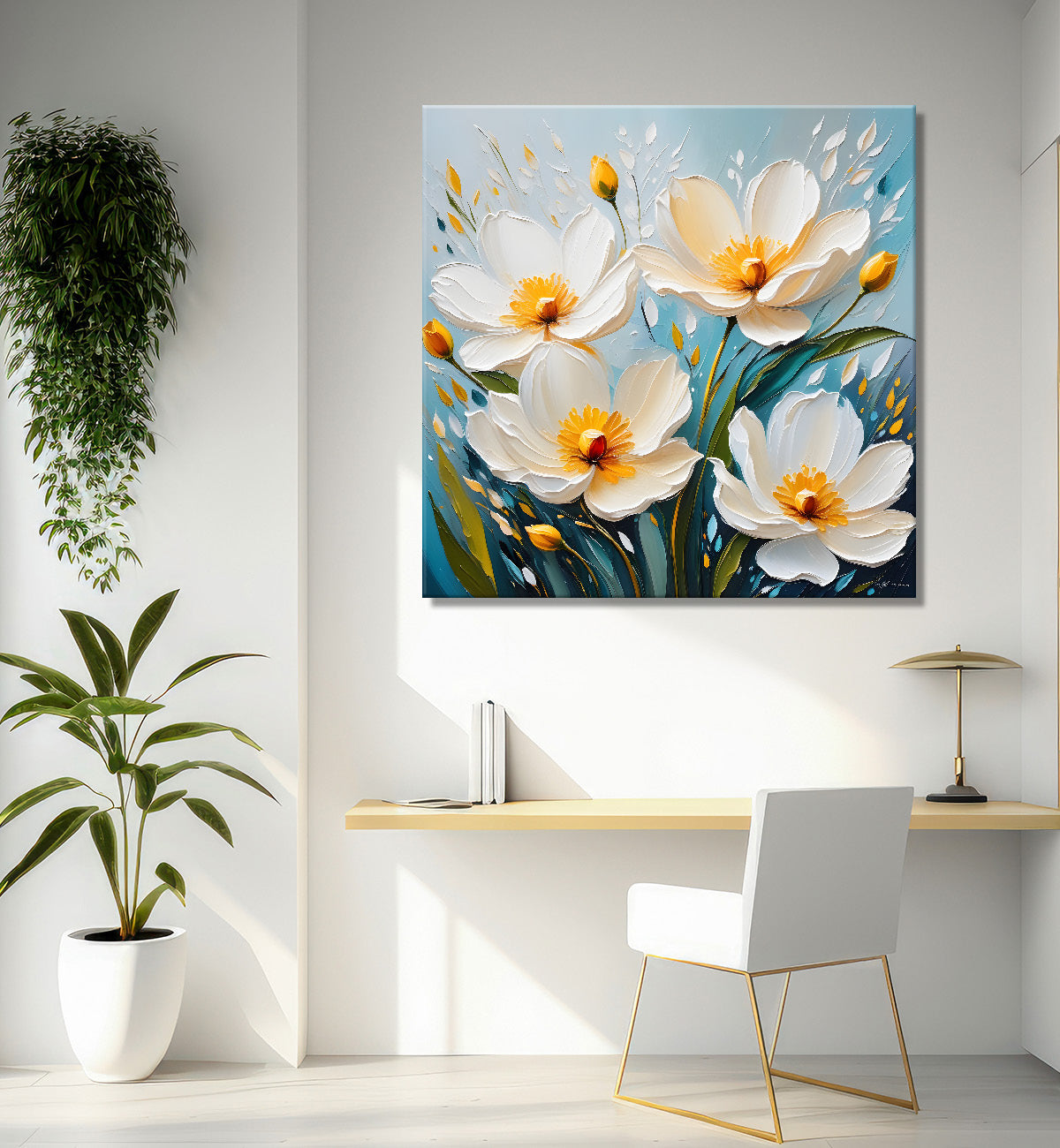 White flowers with grey textured painting - Flower-S-616