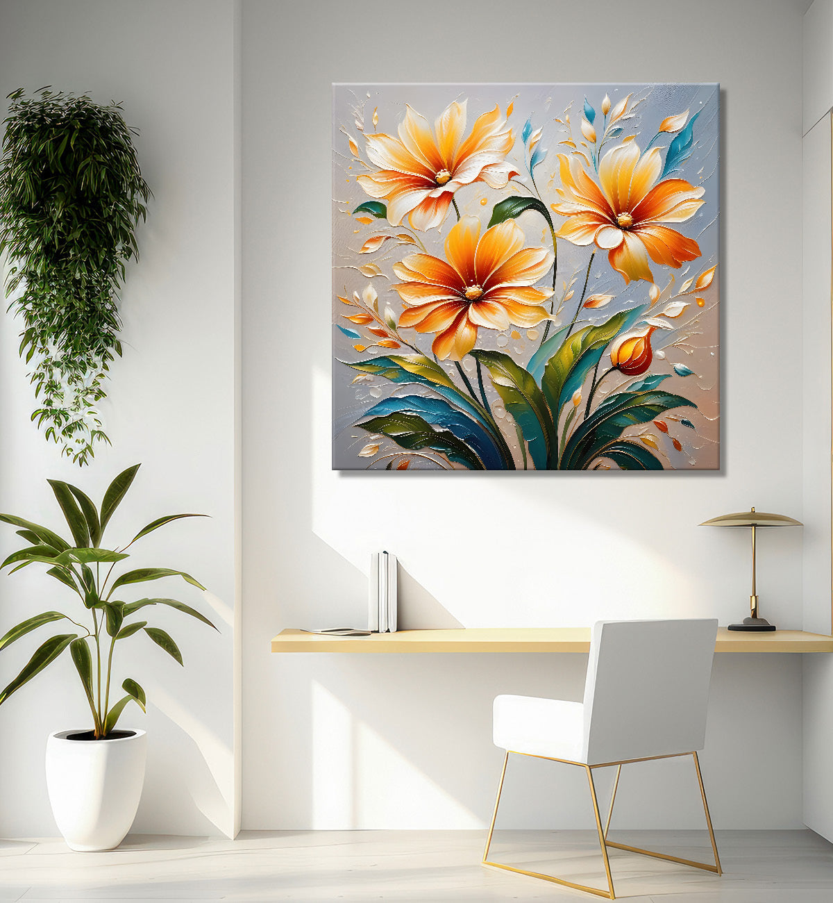 Yellow flowers with grey textured painting - Flower-S-617