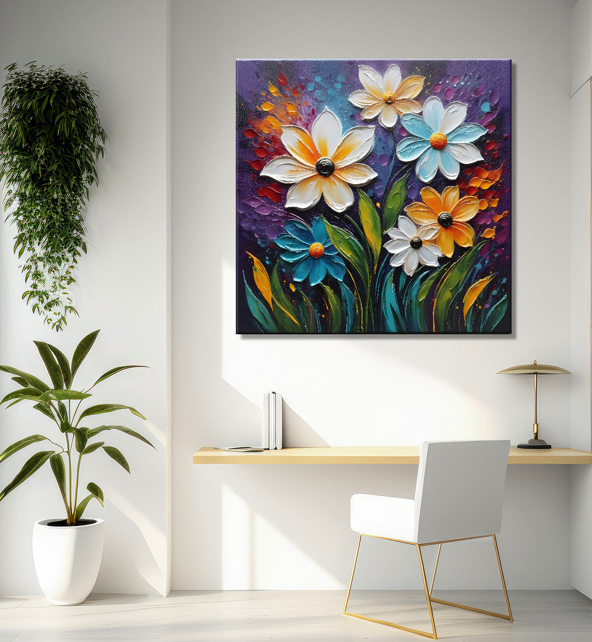 Colourful flowers with purple textured painting - Flower-S-619