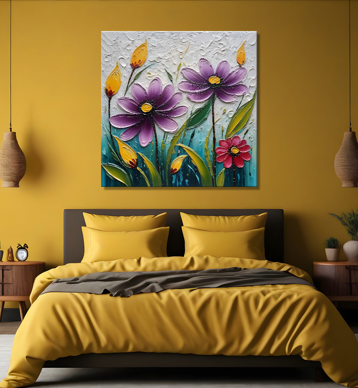 Colourful flowers in light background textured painting  - Flower-S-5