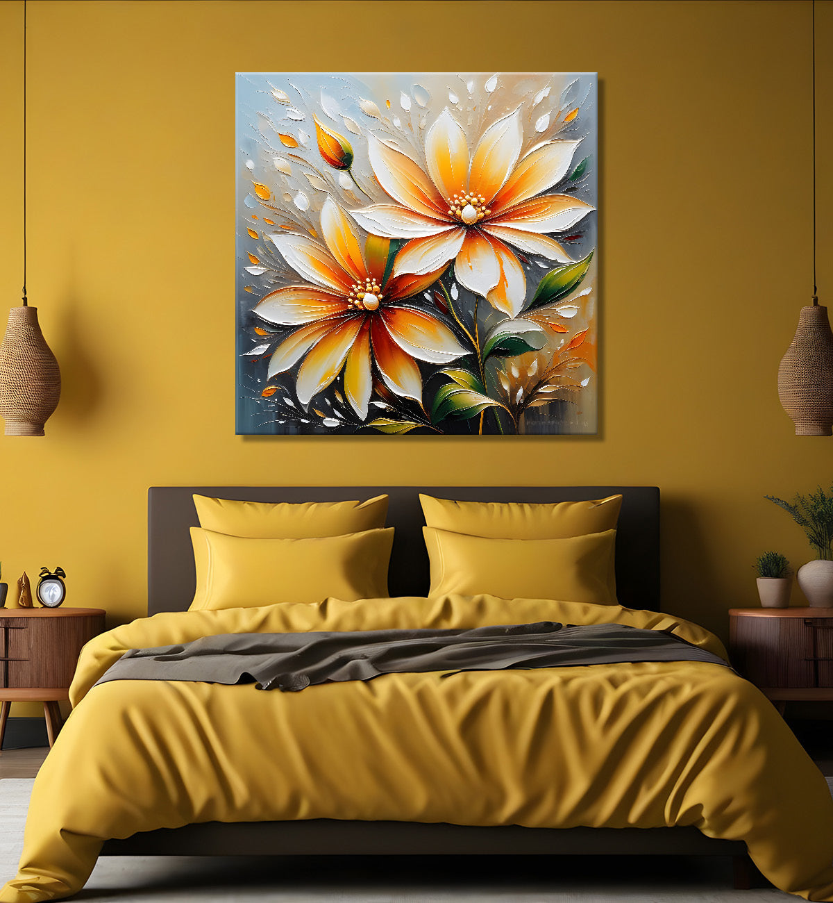 White flowers in light background textured painting  - Flower-S-46