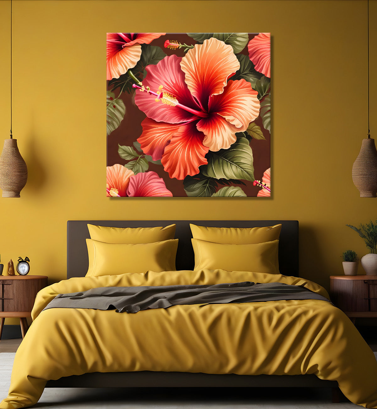 Hibiscus flower in red textured painting - Flower-S-112