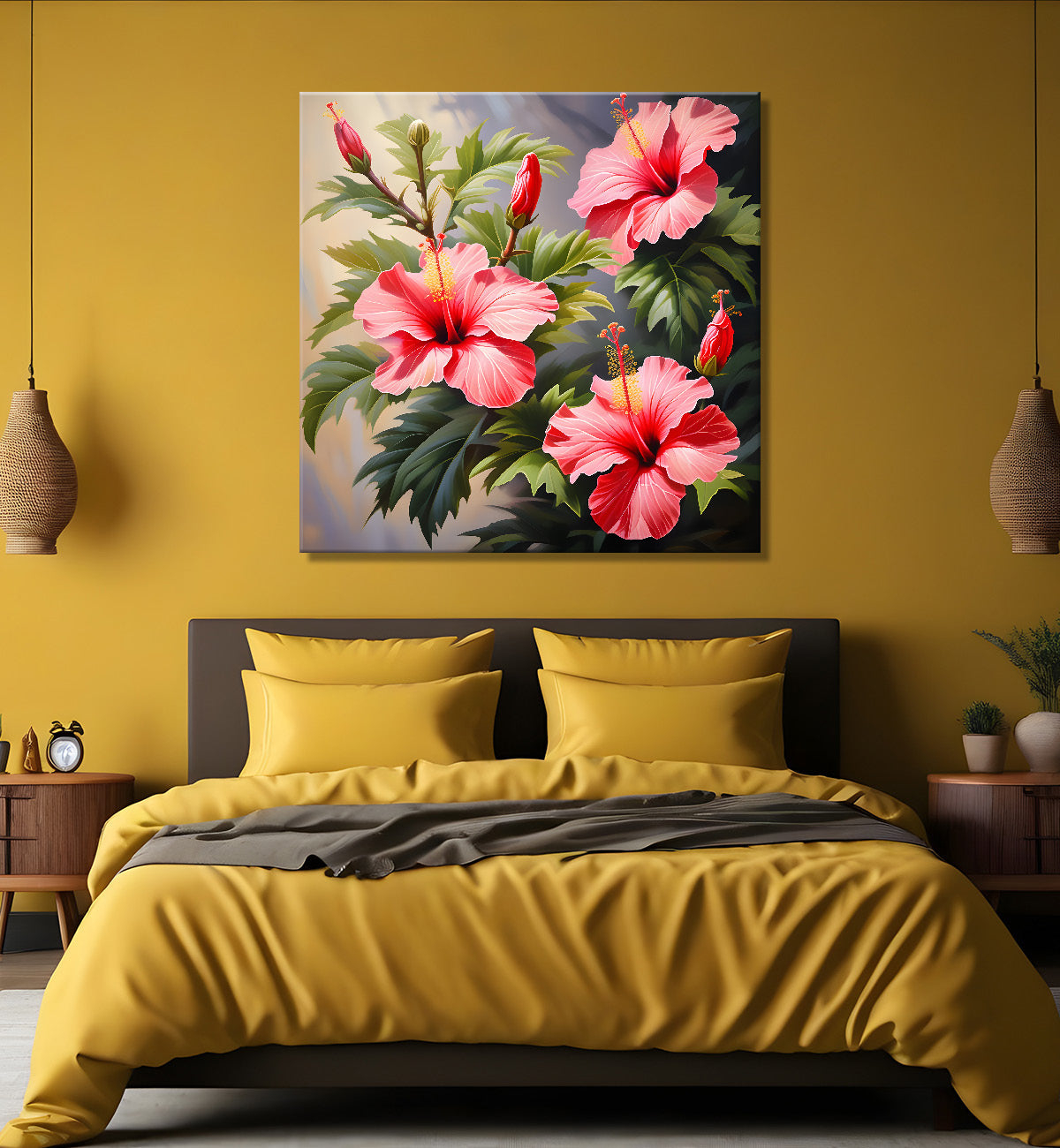 Hibiscus flowers in pink textued painting - Flower-S-113
