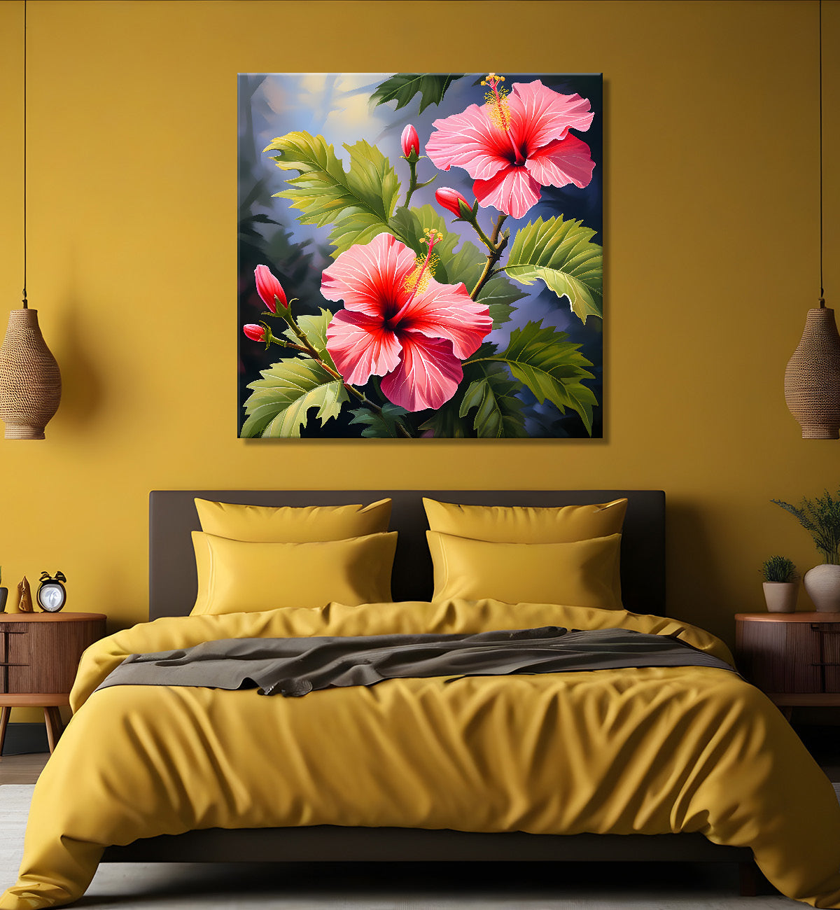 Hibiscus flowers in pink textued painting - Flower-S-114