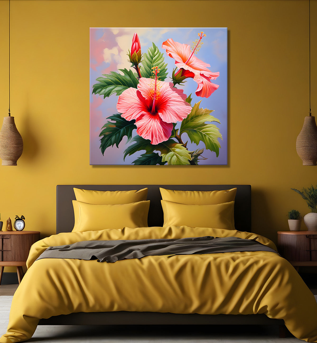 Hibiscus flowers in pink textued painting - Flower-S-115