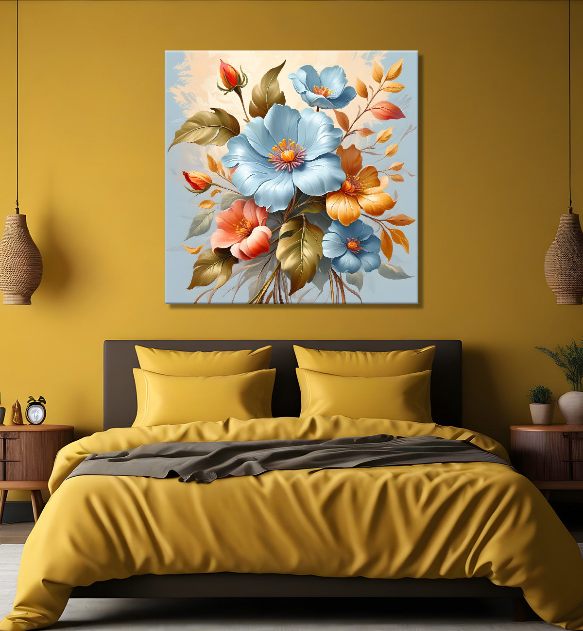 Blue flower in sky blue textured painting  - Flower-S-125